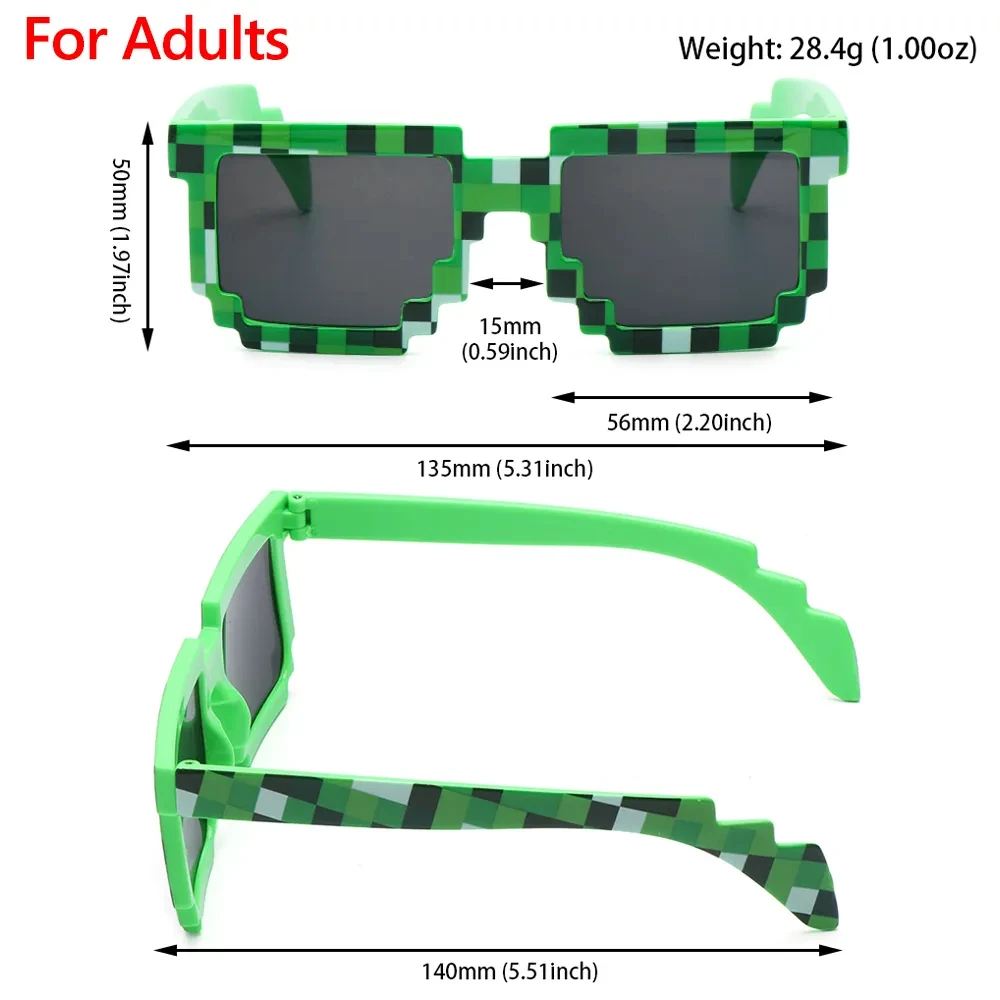 Kids and Adults Sunglasses Cosplay Action Game Peripheral Toy Square Glasses Pixel Mosaic Sunglasses Thug Life Sunglasses Gifts