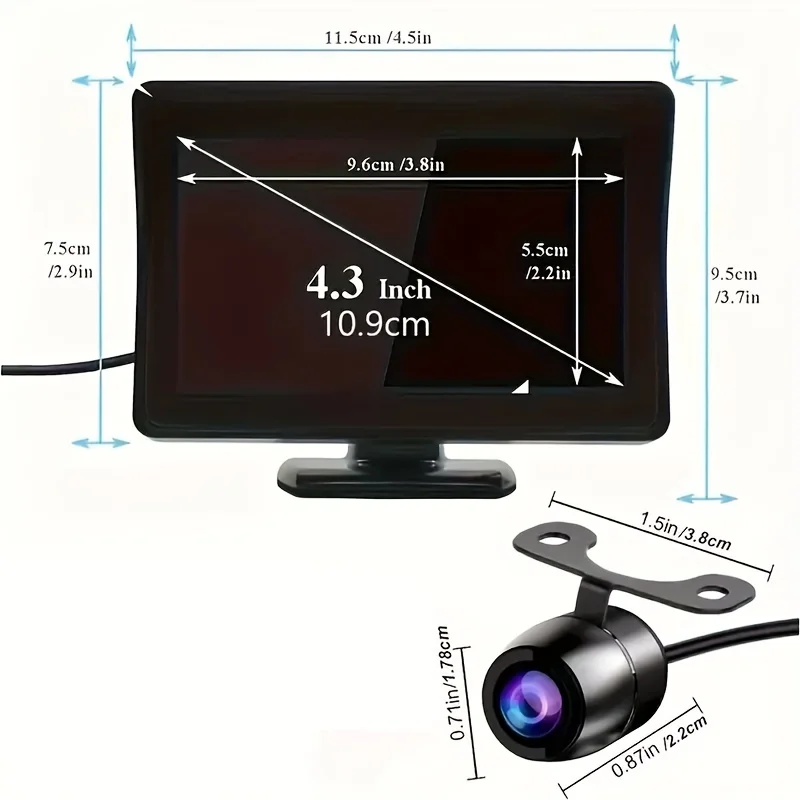 10.92cm HD Backup Camera Kit - Easy-Install, Surface Mount Rear View System with Night Vision, Parking Guide Lines