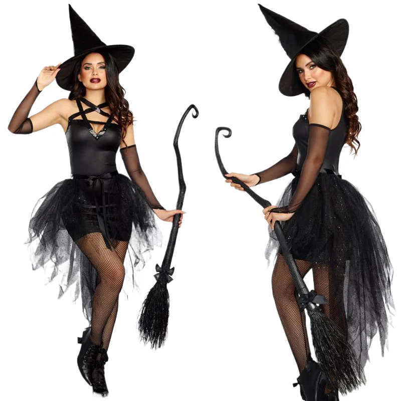 

Halloween Fashion Sexy Witch Costume Gothic Crepe Ballet Dress Demon Witch Cosplay Masquerade Party Performance Uniform New 2025