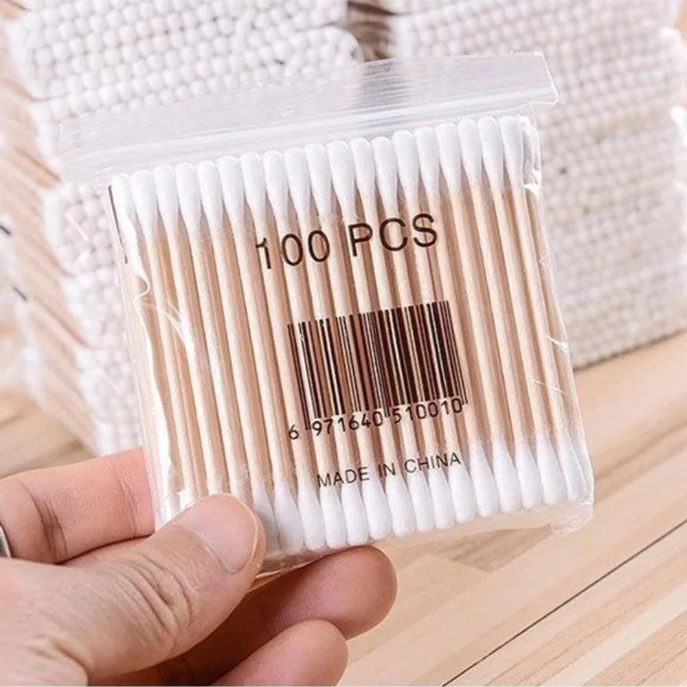 100pcs Disposable Double-head Cotton Swabs Wooden Sticks Medical Cotton Buds Tips For Nose Ears Cleaning Health Care Tools