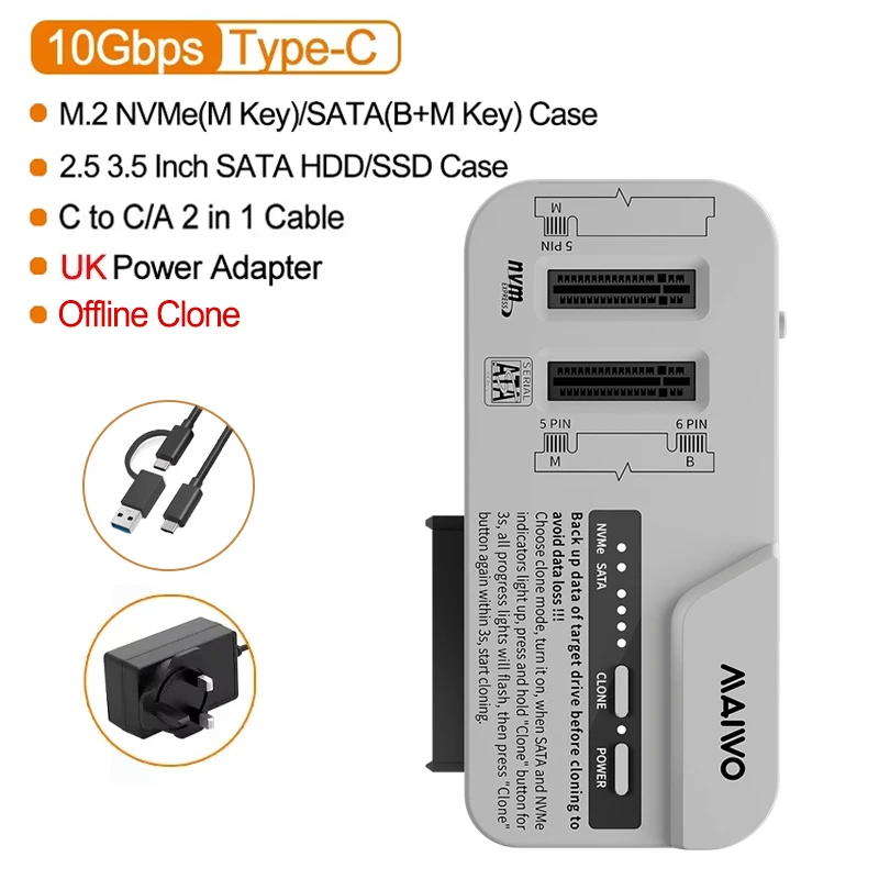 MAIWO 3 Bay M.2 NVMe/SATA SSD Case for 2.5 