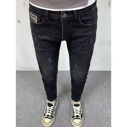 New Fashion Spring Autumn Men's Slim Fit Denim Jeans Casual Solid Black Slim Luxury Clothing Men Streetwear Pants Brand Trousers