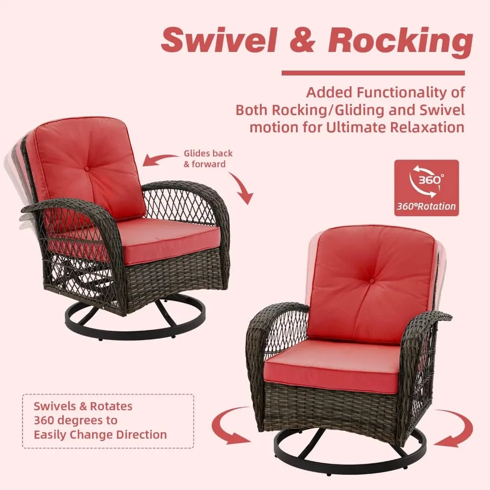 Outdoor Swivel Rocker Patio Chairs, 360 Degree Rocking Patio Conversation Set with Cushions, Glass Coffee Table