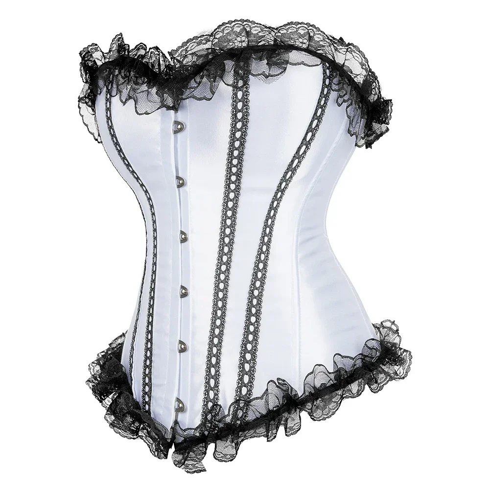 Corset Woman Vintage Satin Corsets Lace Trim Boned Bustier Renaissance Bridal Korsett Halloween Carnival Costume Medieval Outfit