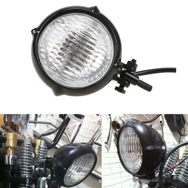 3.5 inches Motorcycle Bulb Headlights Round Retro 12V Headlight Electroplate Vintage Headlamp for Honda Suzuki Harley Yamaha