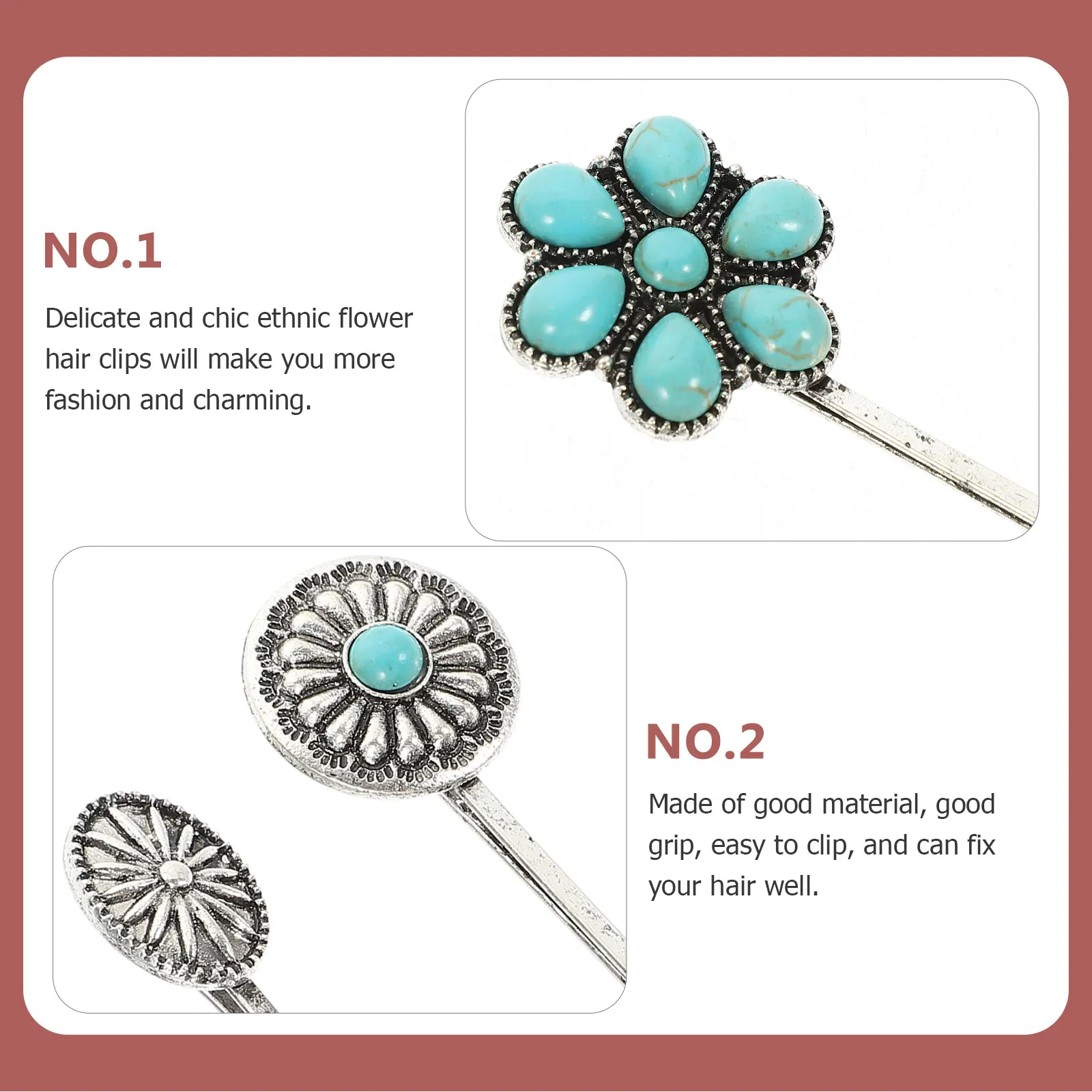 

3pcs Turquoise Flower Hair Clips Hair Clips Metal Bobby Pins Grip Fashion Accessories Travel Party