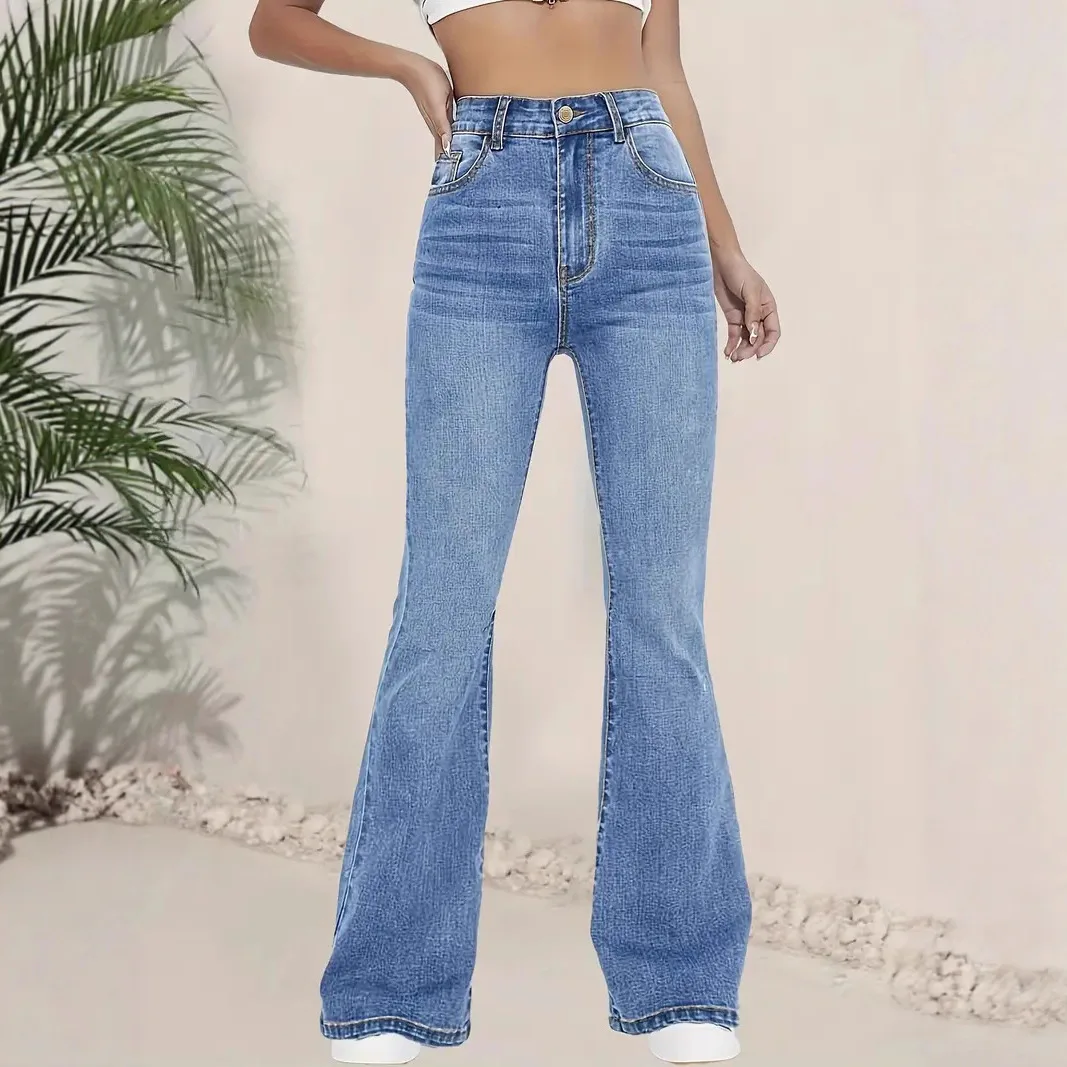 

High Waist Slim Fit Elastic Denim Jeans Women's Fashionable Versatile Long Pants Spring 2025 High Elasticity Deep Blue
