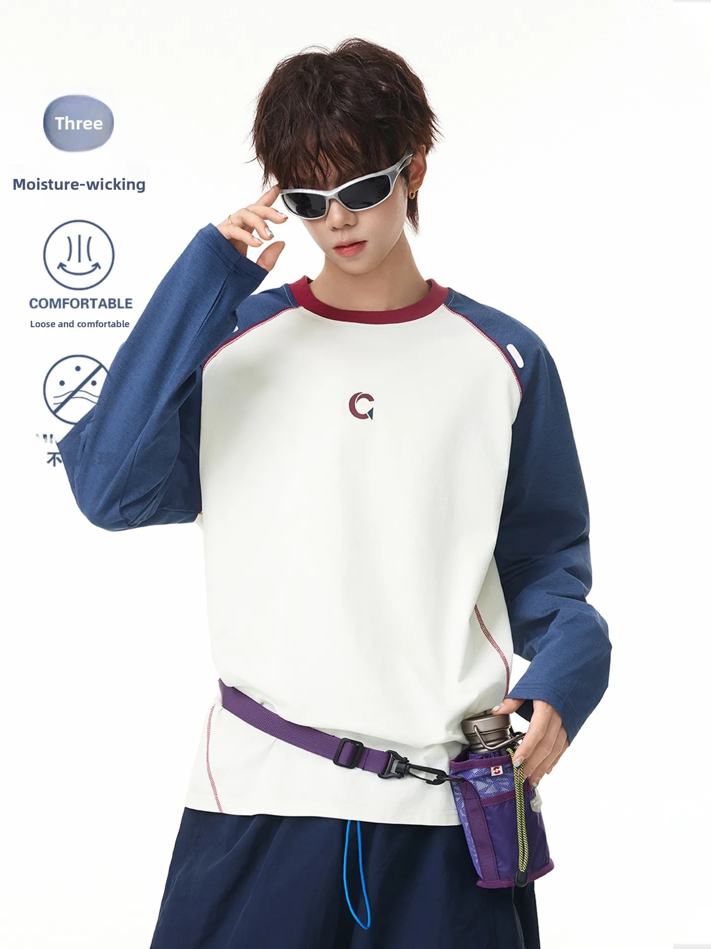 Outdoor Moisture Wicking Quick Dry Color Block Long Sleeve T Shirt Unisex Loose Casual round Neck Base Top for Couples