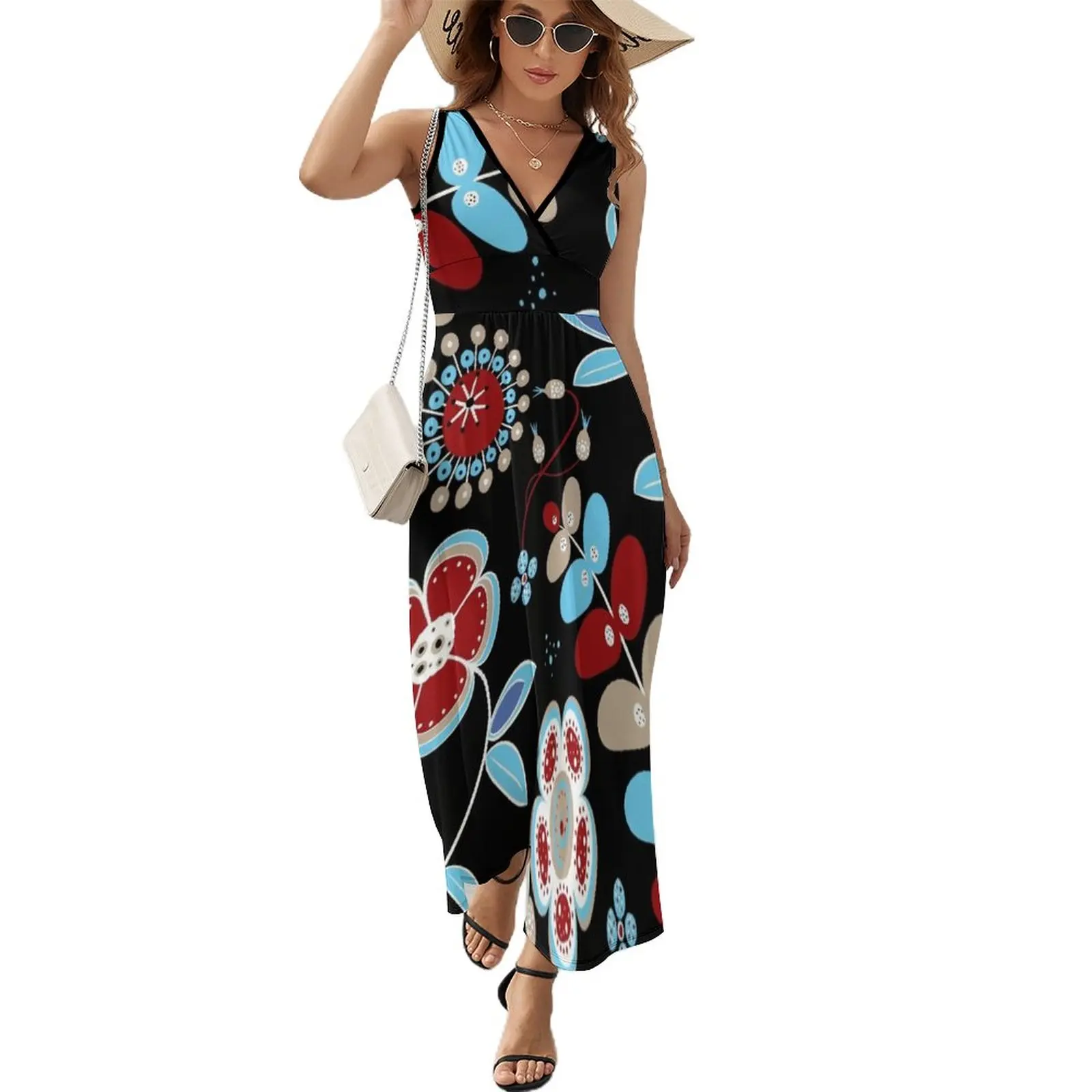 

1960s Retro Bohemian Hippie Flower Power Sleeveless Dress womens dress Cocktail of dresses Aesthetic clothing Female clothing