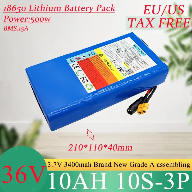 

New 36V 10Ah 18650 10S3P Lithium Ion Battery Pack 500W Power Tool Batteries Outdoor Backup Batteries With 15A BMS