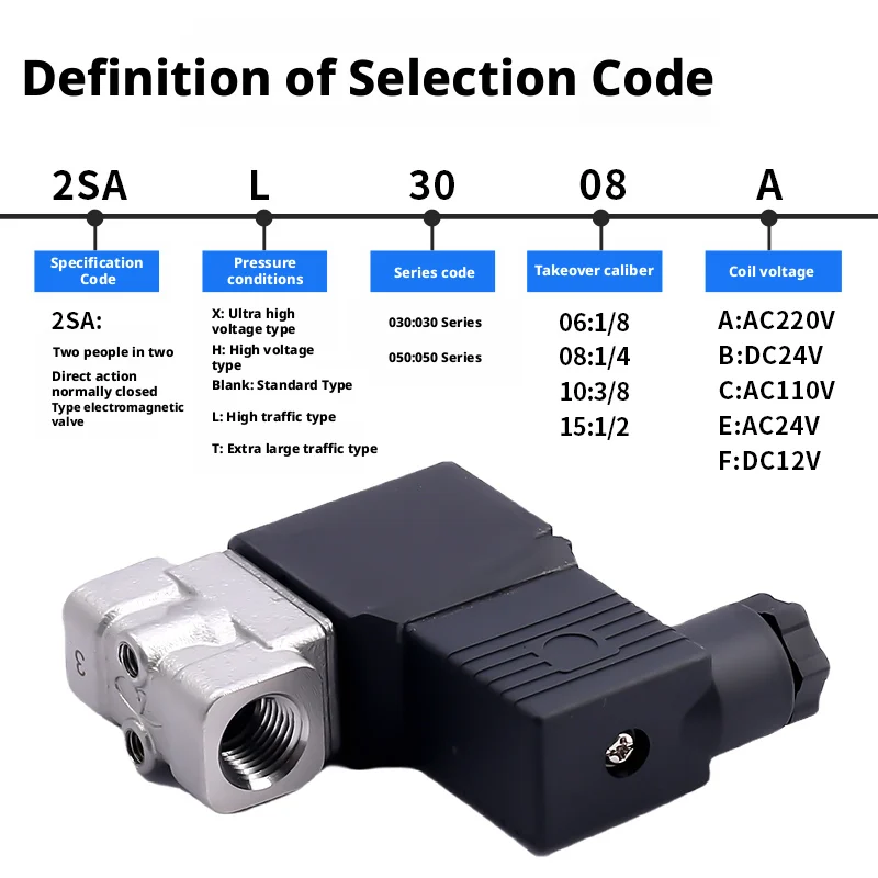 AirTAC 2SA Series  2/2 Direct Action Solenoid Valve Fluid Switch Control ValveStainless Steel 2SA030/050/150/200/250-06/08/10/15