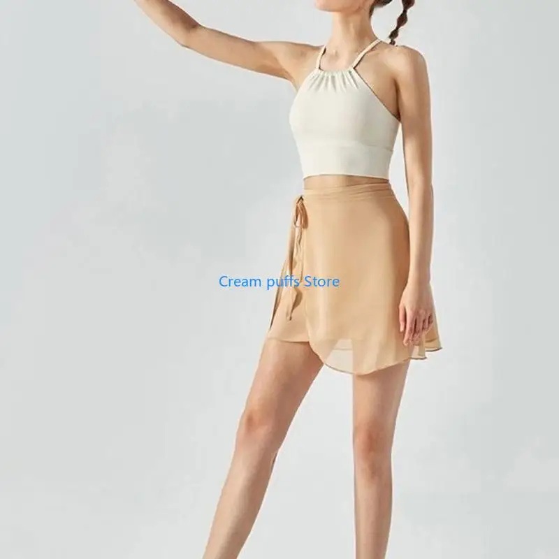 50LE Women Sheer Wrap Over Scarf Short Ballet Skirts with Adjustable Ties for Dancer Classes Practise Performances