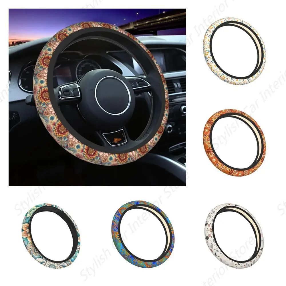 Boho Floral Flower Universal Steering Wheel Cover for Men Women, Soft Anti Slip Stretch Neoprene Steering Wheel Covers