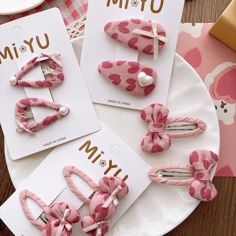 Girls Snap Clips Children Pink Heart Print Hair Clip Baby Hair Accessories Kids Side Clips Toddler Hair Holder Cute Hairclips