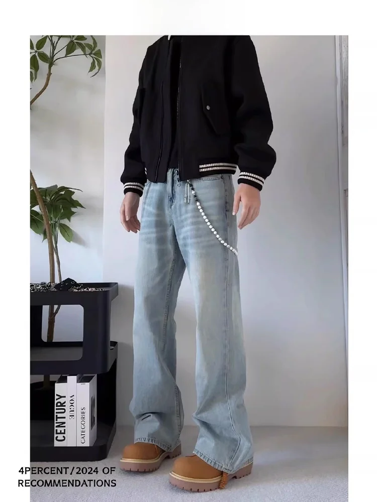 American Sle Ice Blue Bell Bot Jeans Herren CleanFit Knife High And Slim Straight Casual Lange Hosen Trendige Jugendkleidung
