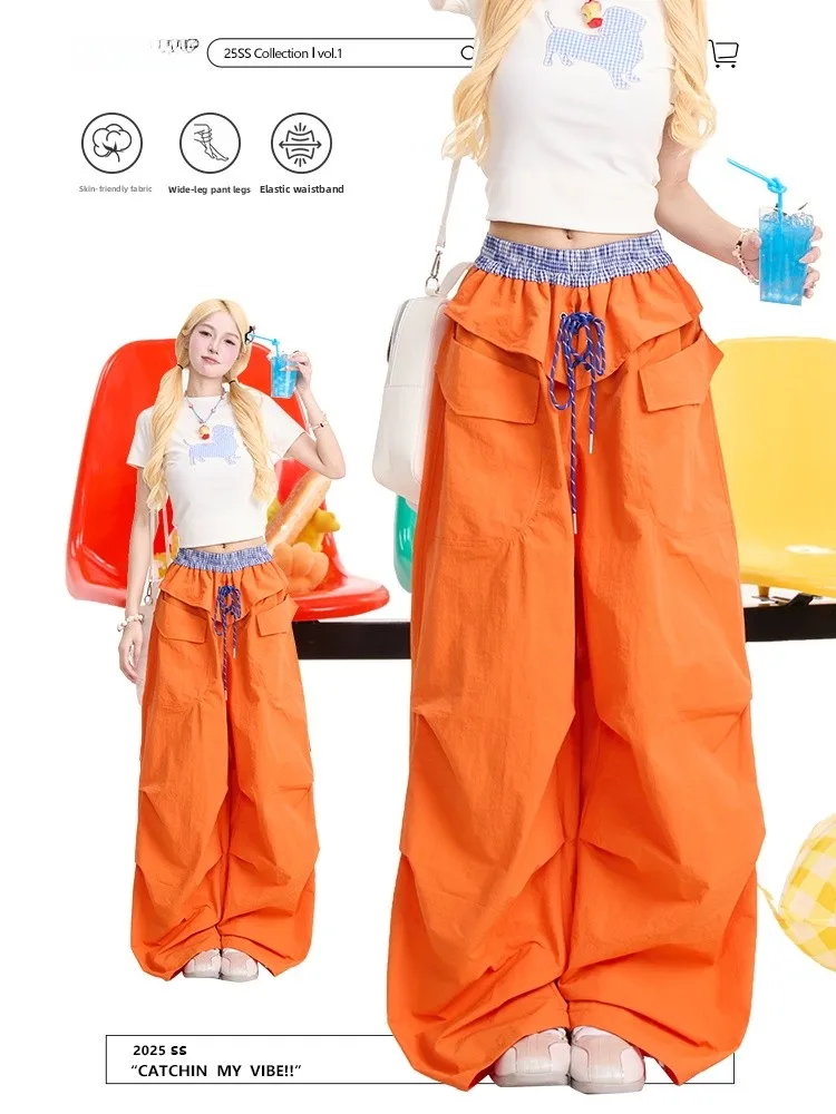 

Женские брюки NERESUM в американском стиле: широкие рабочие брюки-карго с плиссировкой, прямые повседневные длинные брюки