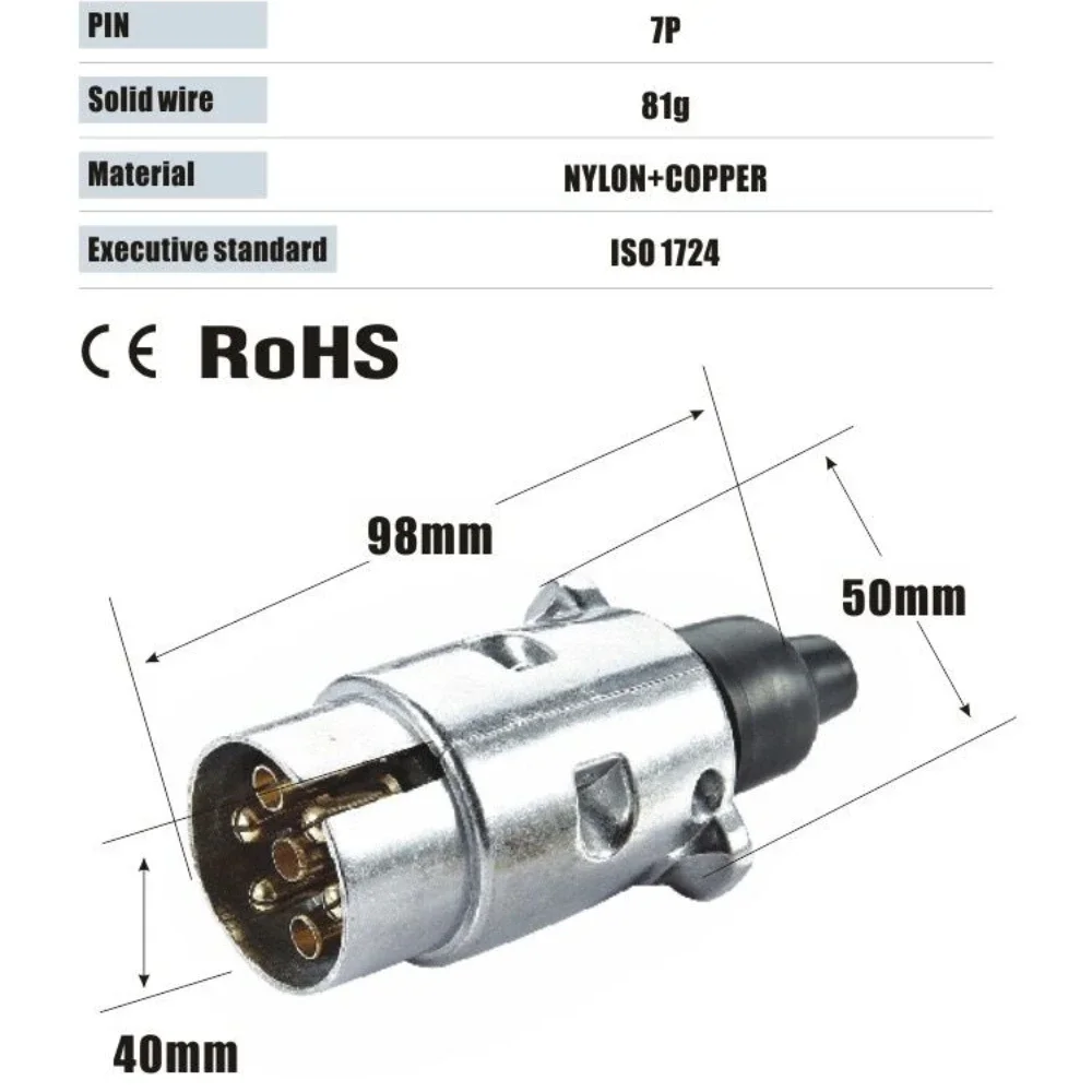 7 Pin Trailer Plug Aluminium Alloy Plug EU Plug 12V Towing Connectors For Truck For RV Camper Caravan Car Accessorie