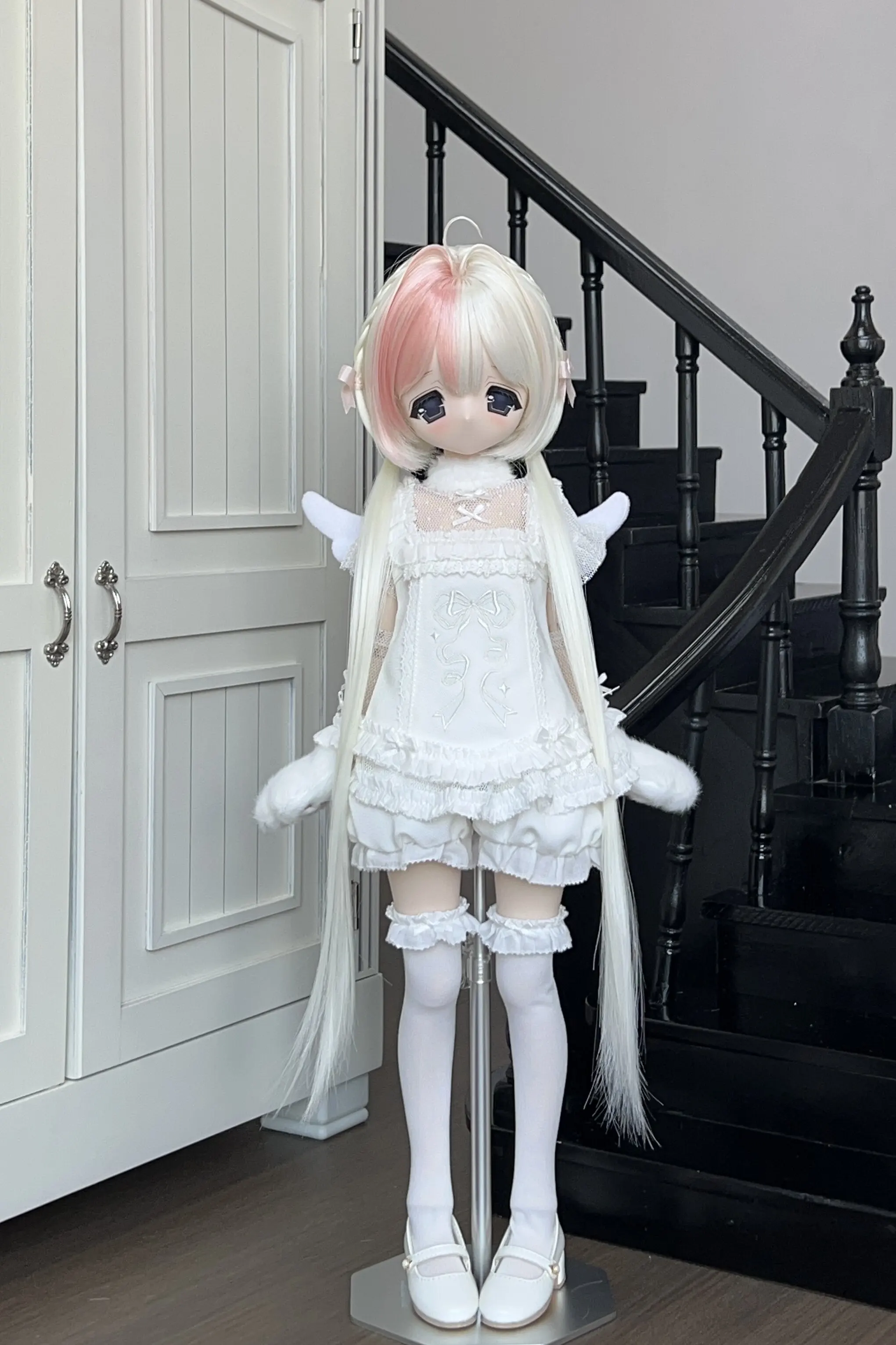 BJD Wigs Black Pink Anime-Style Taro Paste Double Sweet Ponytail Styling Straight Hair Wigs Gifts In-Stock Doll Accessories