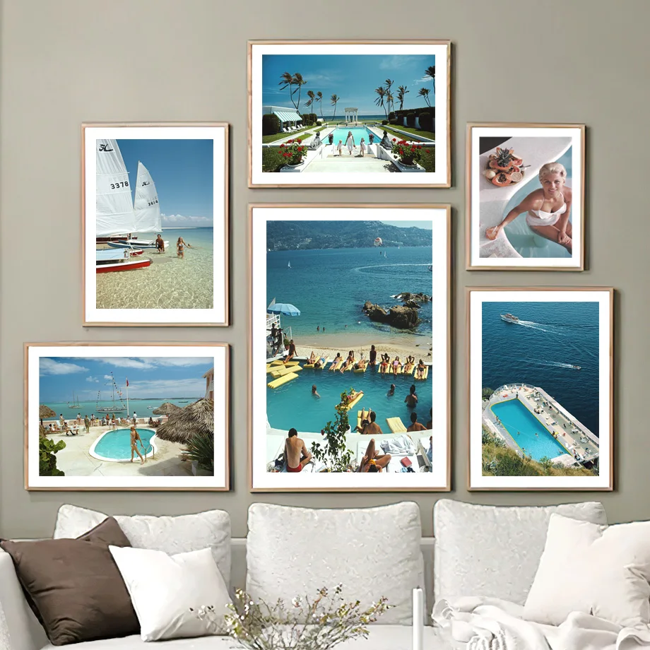 Vintage Summer Beach Pool Canvas Poster Print Retro Sea Vacation Photo Wall Art Mural For Living Room Bedroom Gallery Home Decor