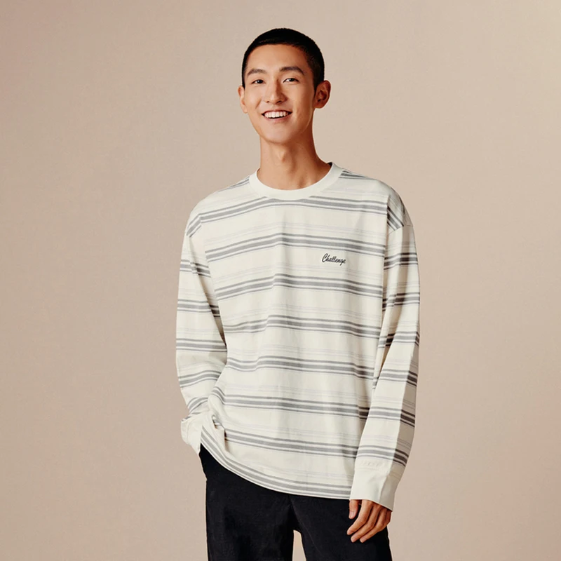 Semir Long Sleeve T-Shirt Men 2024 Autumn New Color-Blocking Striped Top Retro Embroidery Couple Outfit Fashion Base