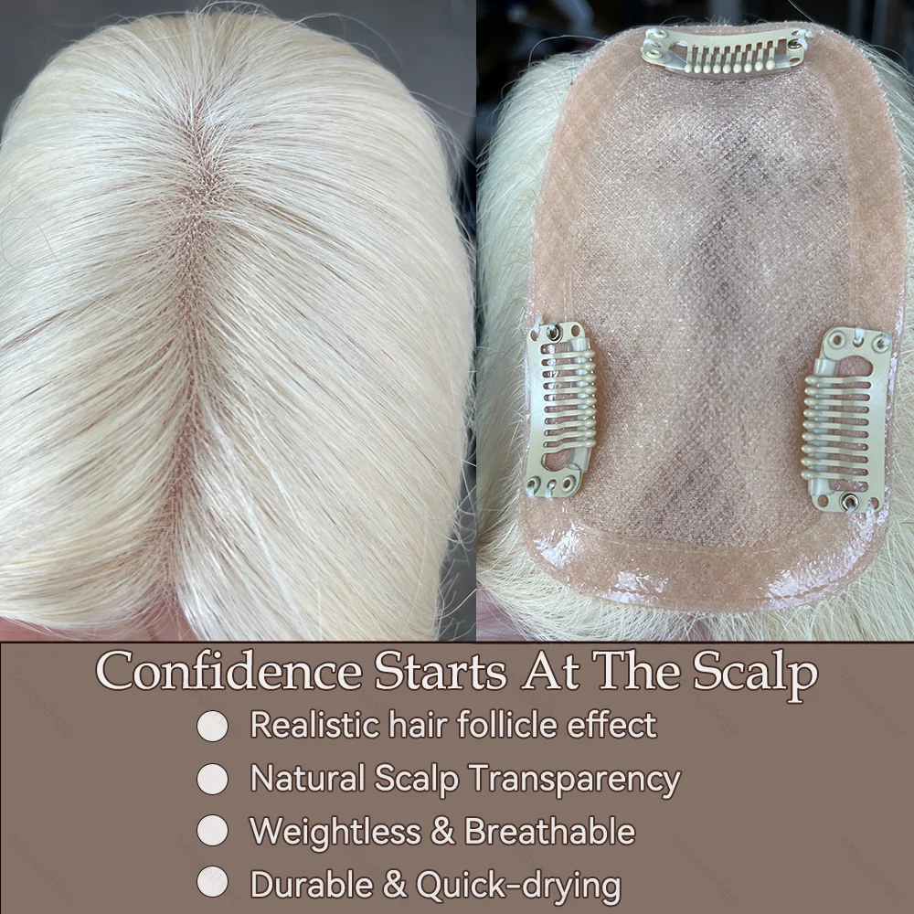 شعر بشري علوي 3 × 5 قاعدة أحادية شعر ريمي ممتاز 14 بوصة - 16 بوصة كروشيه يدوي 130% كثافة أشقر قابل للتنفس # 1001