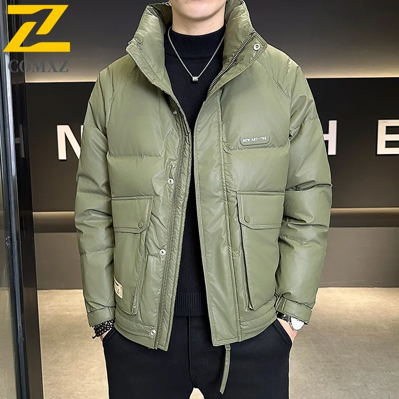 

COMXZ Luxury Mens Down Jacket Casual Notch Collar Office Lightweight Padded Jacket Outdoor Cold Resistant Winter Down Coat
