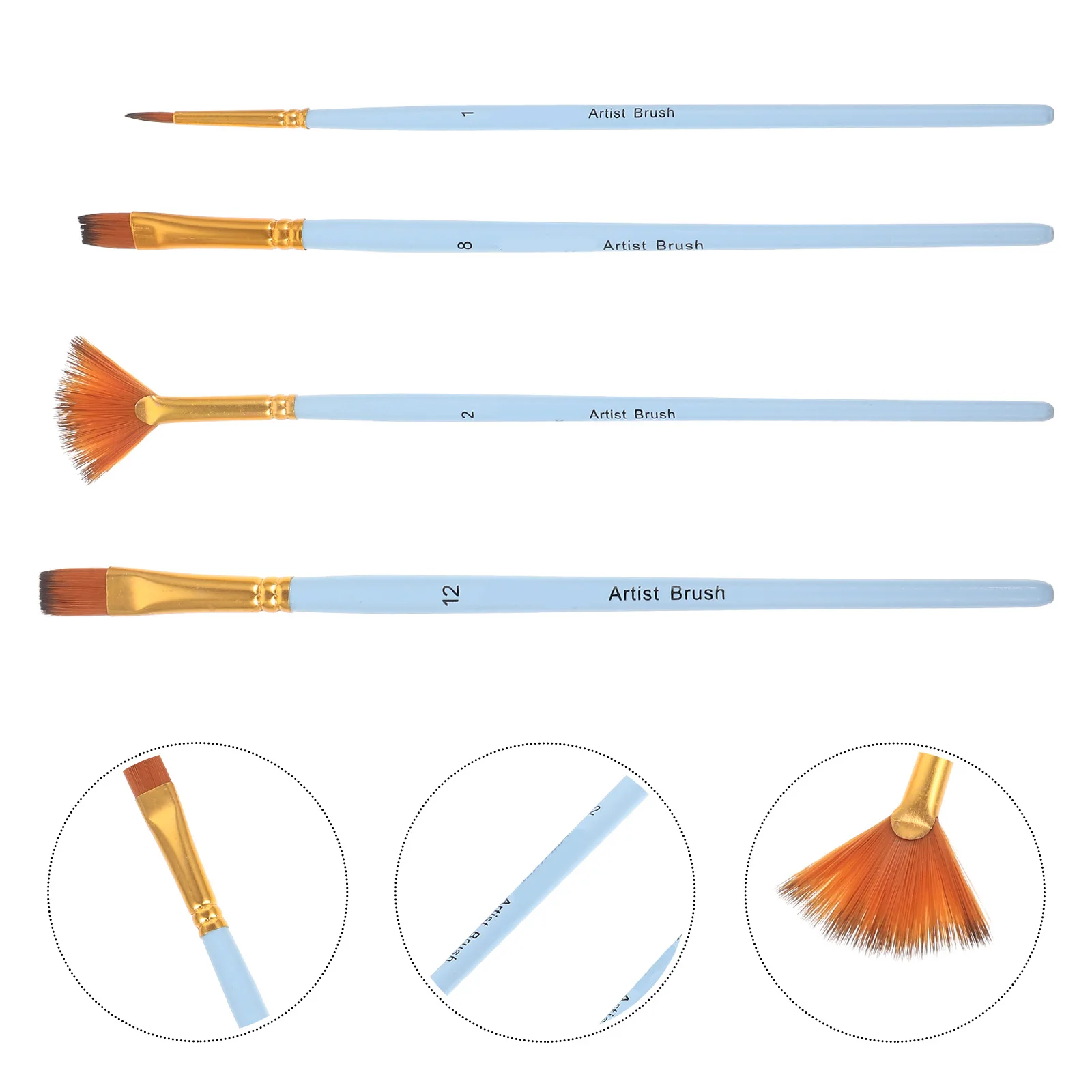 

4pcs Oil Brush Set Painting Supplies Artists Watercolor Brushes Nylon Flat Wear-Resistant Ergonomic Portable Multi-Function