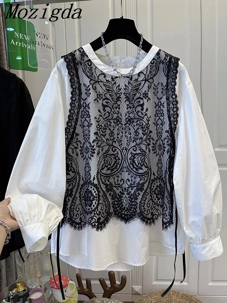 

Spring Autumn Two Piece Lace Vest Shirt Women's Shirt Round Neck Loose And Lightweight Ladies Tops Suit