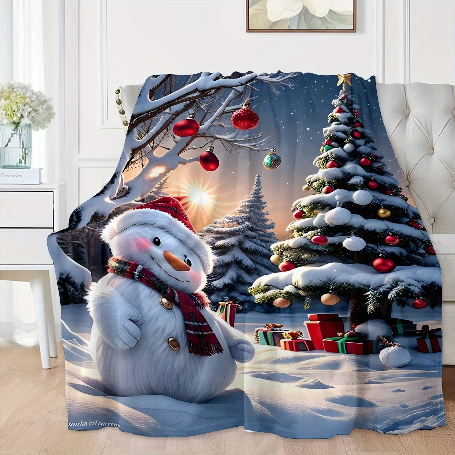 Bild 6: 1 Stück Weihnachts-Schneemann-Muster-Decke, Sofa, Bett, Reisen, Mittagspause, Flanelldecke.