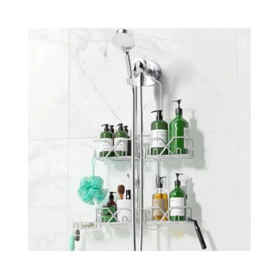 

Stainless Steel Shower Caddy Hanging for Handheld Shower HeadsRustproof Hose Shower Organizer Adjustable Length Shower Rack wit