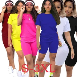 Women Skinny Street 2 Piece Set Jogging Sexy Summer Tracksuit Female Sexy Outfits Short Elegant T-shirt Ladies Solid Sportswear