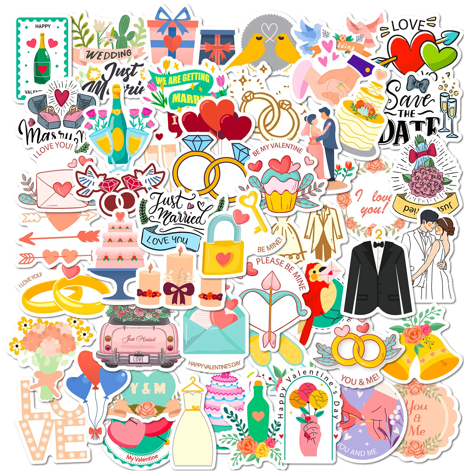 50pcs Wedding Love Valentine\'s Day Graffiti Love Anniversary Waterproof Sticker