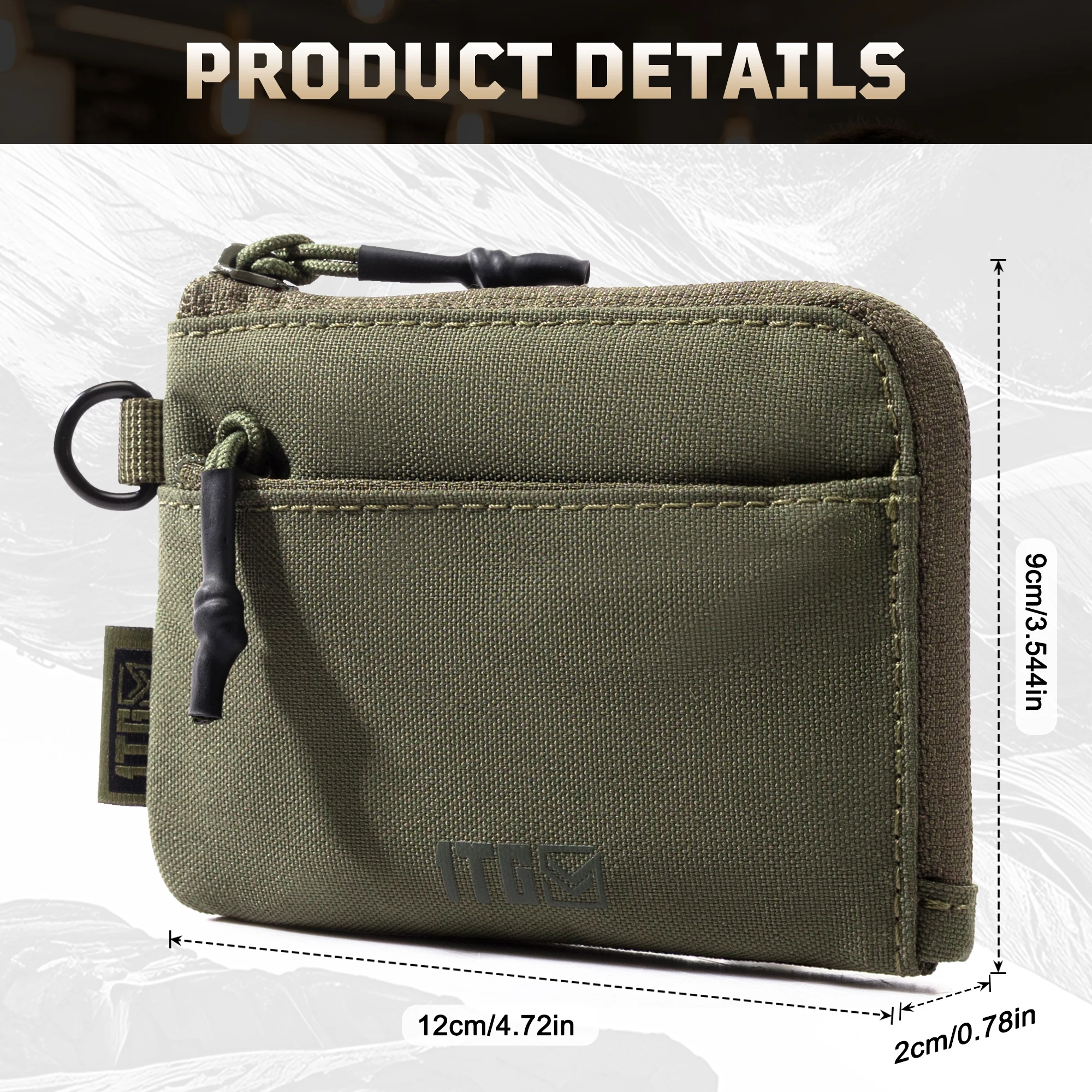 Bolsa de moedas tática 1tg, carteira minimalista 500d, porta-cartão de identificação, bolsa de dinheiro, bolsa tática com zíper ykk