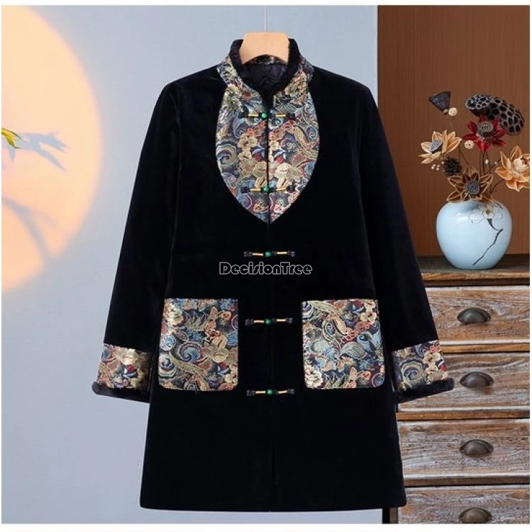 

Куртка-ципао 2025 в китайском национальном стиле, с воротником-стойкой, длинными рукавами, на пуговицах, ретро-дизайн, с элементами тан-суй