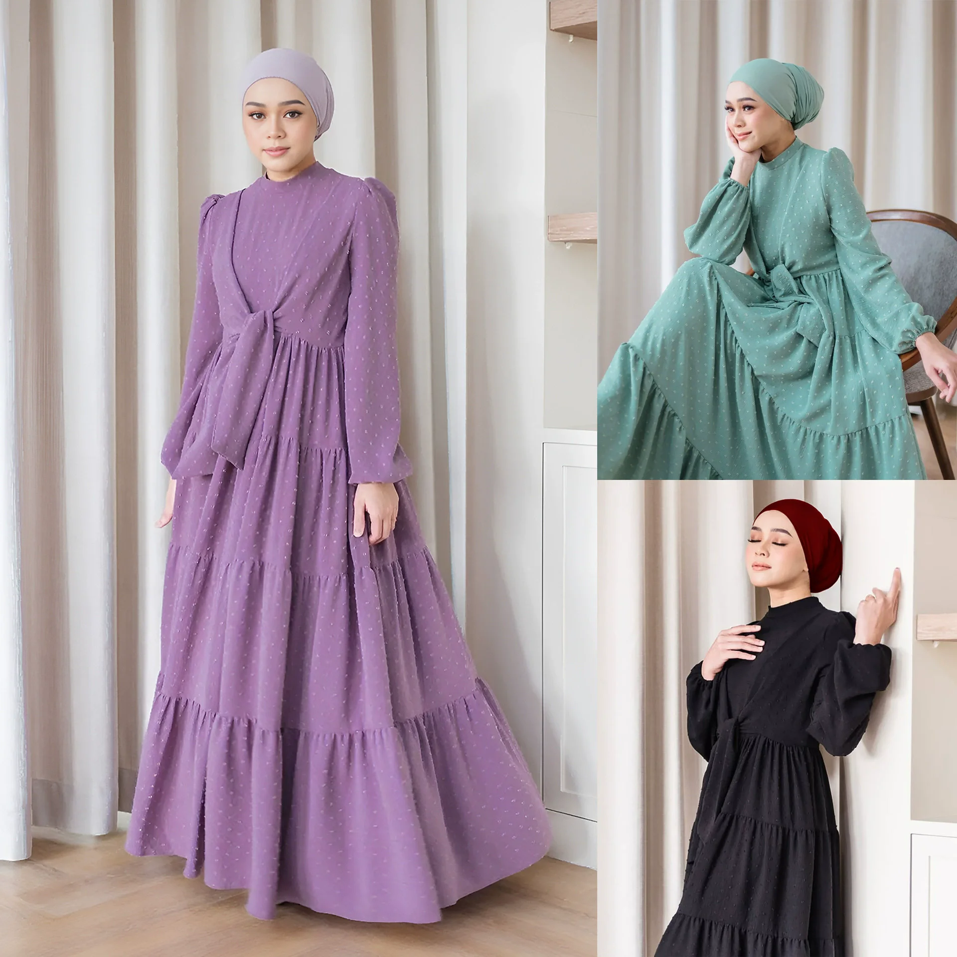 

Middle East Ramadan Moroccan Islamic Women's Robe Southeast Asian Muslim Luxury Fashion Dress Ruffle Large Swing Long Dress