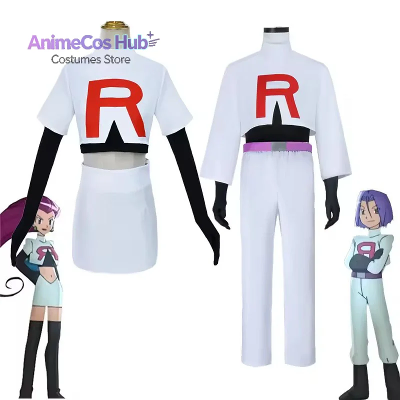Disfraz de cosplay de Anime Jessie y James, disfraz de Halloween del equipo Rocket, Jessie Musashi, James Kojirou, conjunto completo