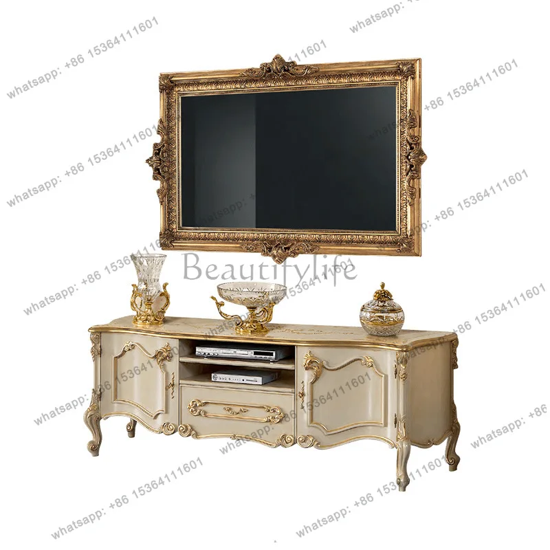 European birch TV cabinet French court luxury storage carved decorative wine cabinet villa furniture
