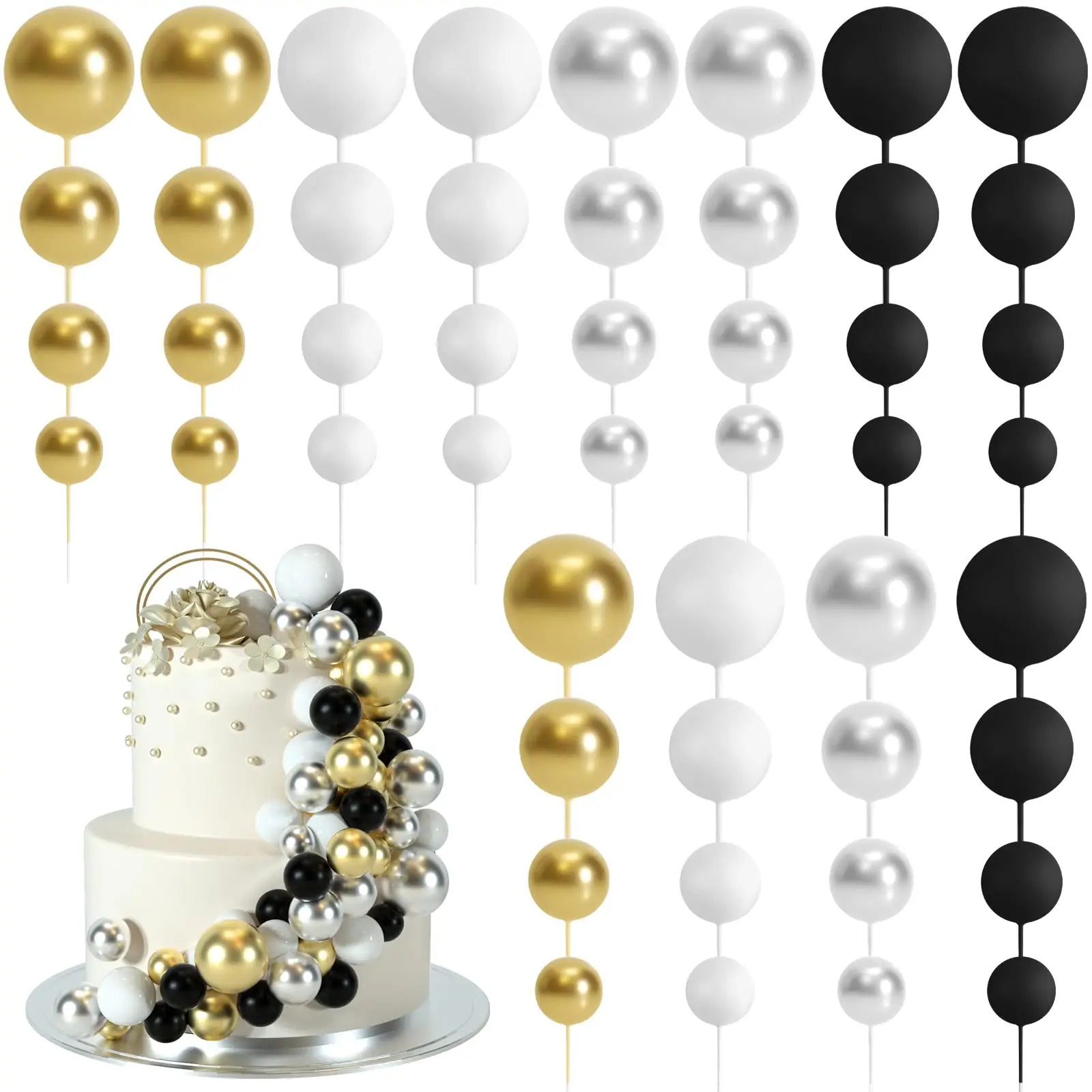 48pcs Green Cake Decorations Balls Cake Topper for Birthday Party Wedding Cake Decorating (Green, Light Green, White, Gold) image 3