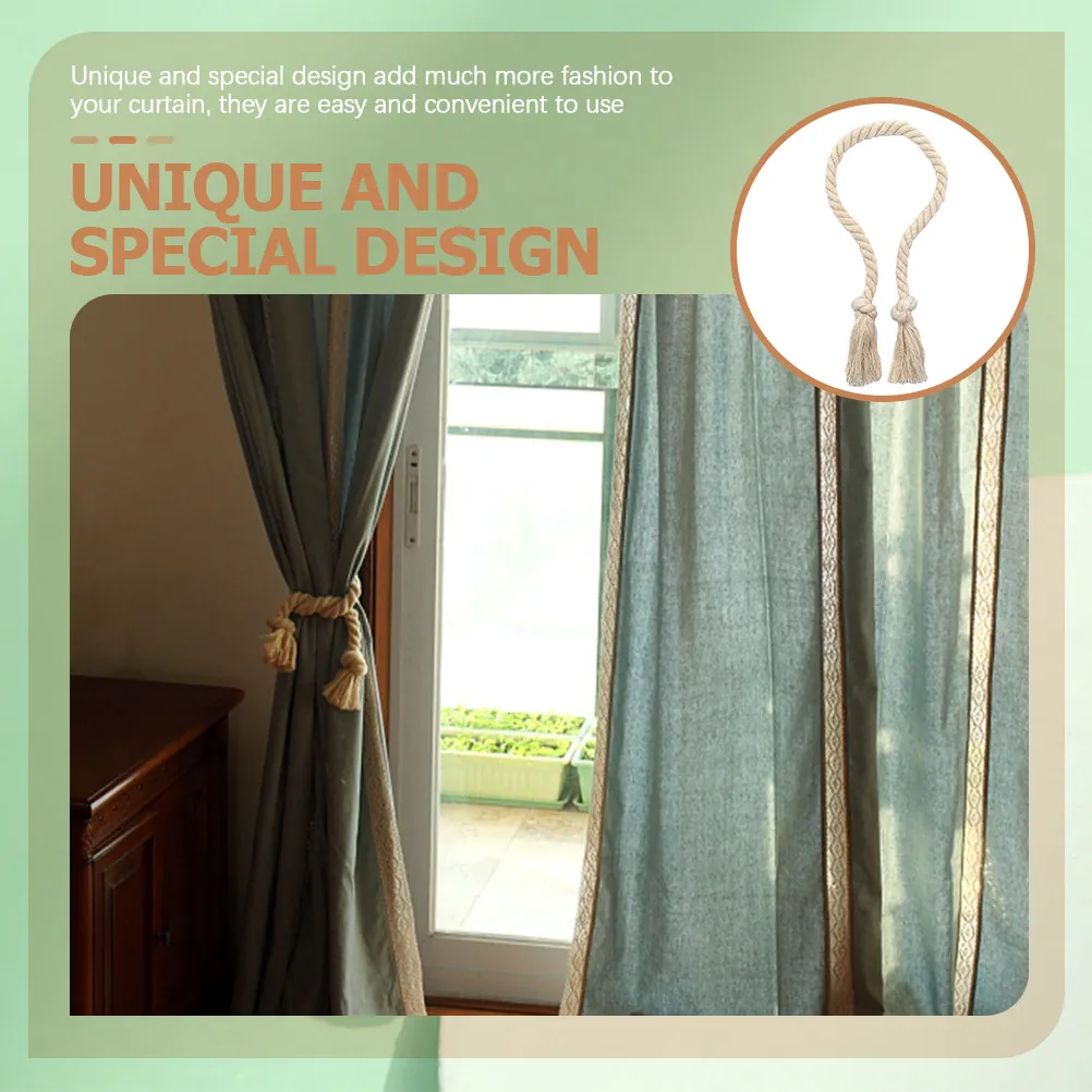 6Pcs Curtain Tiebacks Cotton Rope Rustic Style Simple Decorative Tiebacks No Drilling Needed Curtain Holders for Drapes Living
