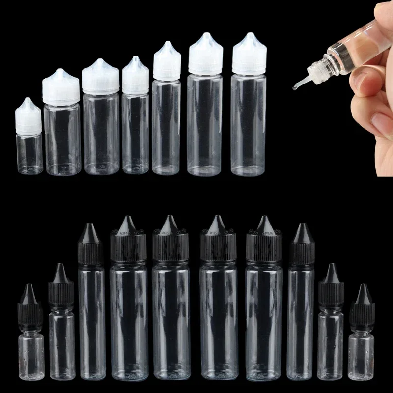10 Pz 10/15/30/60/100/120 ml Bottiglia Contagocce di Plastica Occhio Trasparente PET Contenitori Vuoti Con Tappo A Prova Dei Bambini Per E Succo Liquido Vape olio