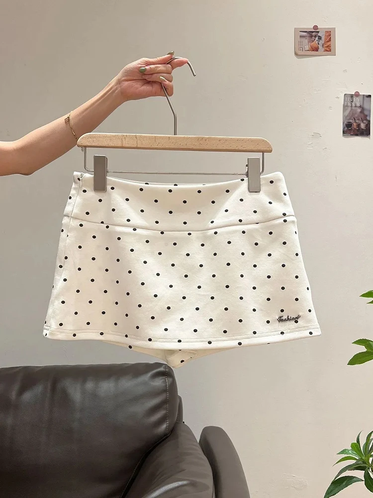 

Новая женская мини-юбка в горошек, летняя, белая, в стиле Kawaii Preppy, с высокой талией, повседневная, в корейском студенческом стиле, модная