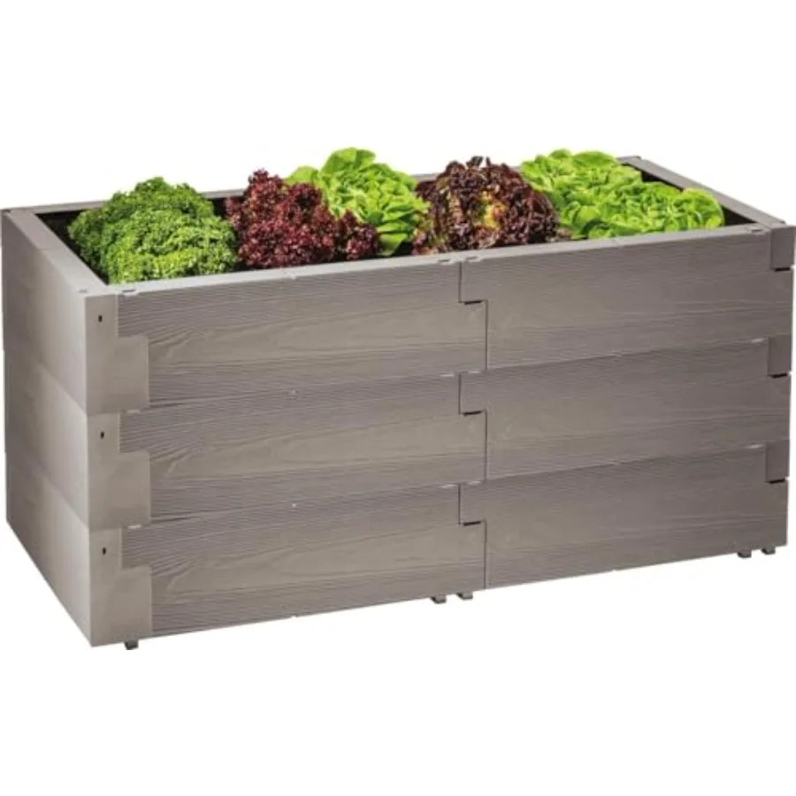 Timber Raised Bed for gardening, wood material, natural brown color, heat insulating and 100 recyclable building blocks