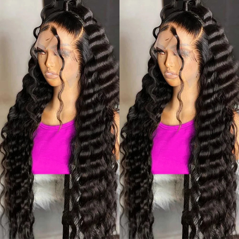 40 Inch 250 Density Nature Curly 13x6 HD Lace Frontal Wigs Human Hair Brazilian Deep Wave Transparent Lace Front Wig Human Hair