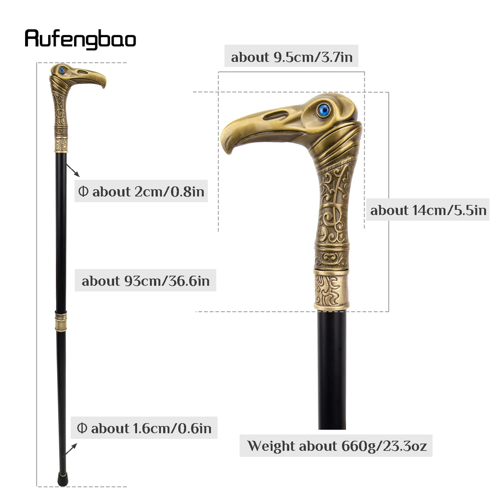 Coppery Eagle Head Luxury Decorative Walking Cane Elegant Fashion Cane Cosplay Alloy Crosier Vintage Walking Stick 93cm