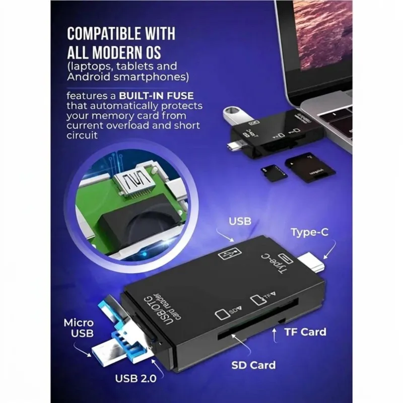 A23F-Card Reader - USB Type-C, For Micro SD, SD, Universal Adapter For PC - Fast Data Transfer, Compact Design
