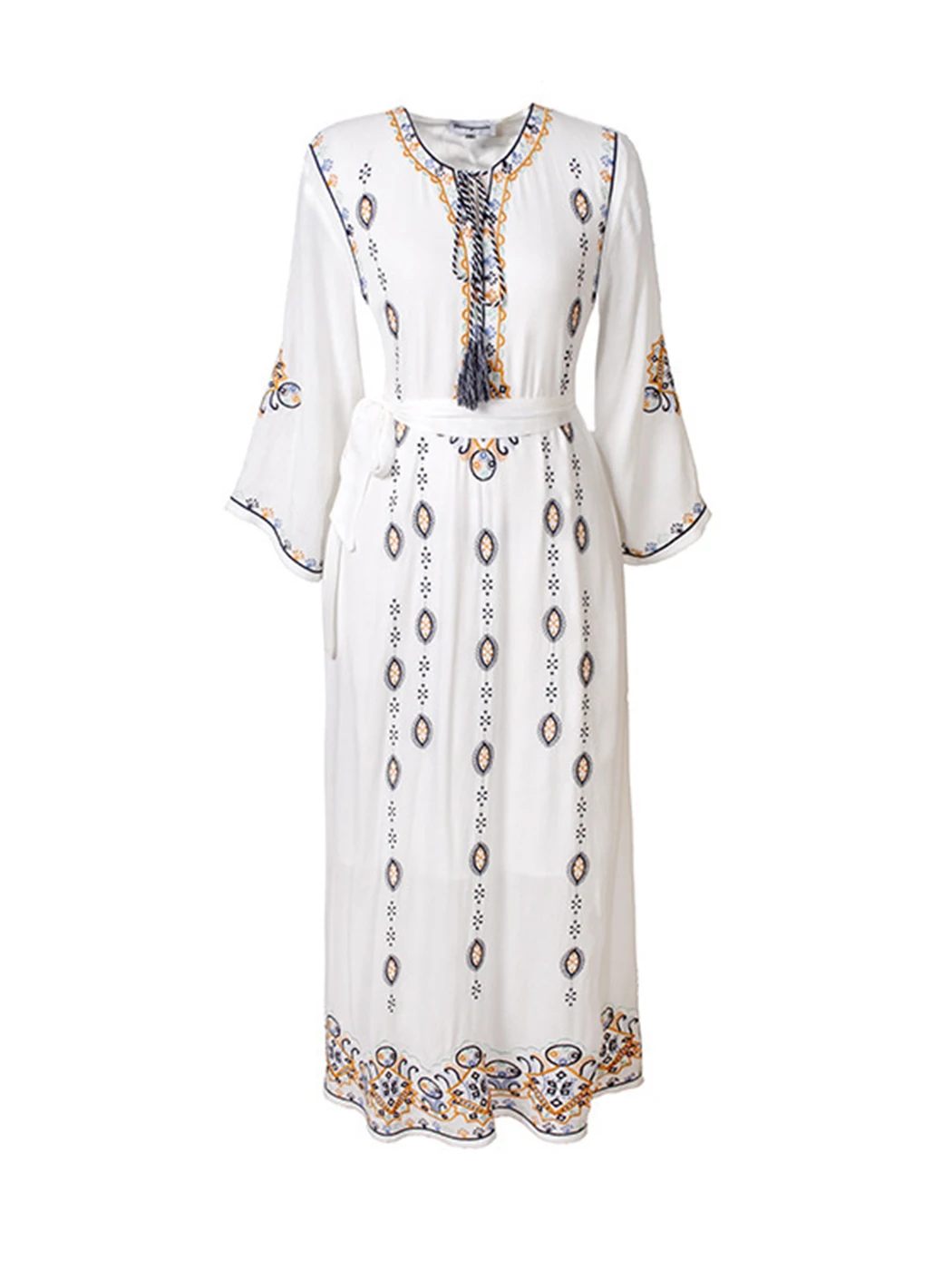 Jastie – robe mi-longue brodée à fleurs, style Boho, col rond, manches longues, décontracté, élégant, vacances, fête, été, 2022