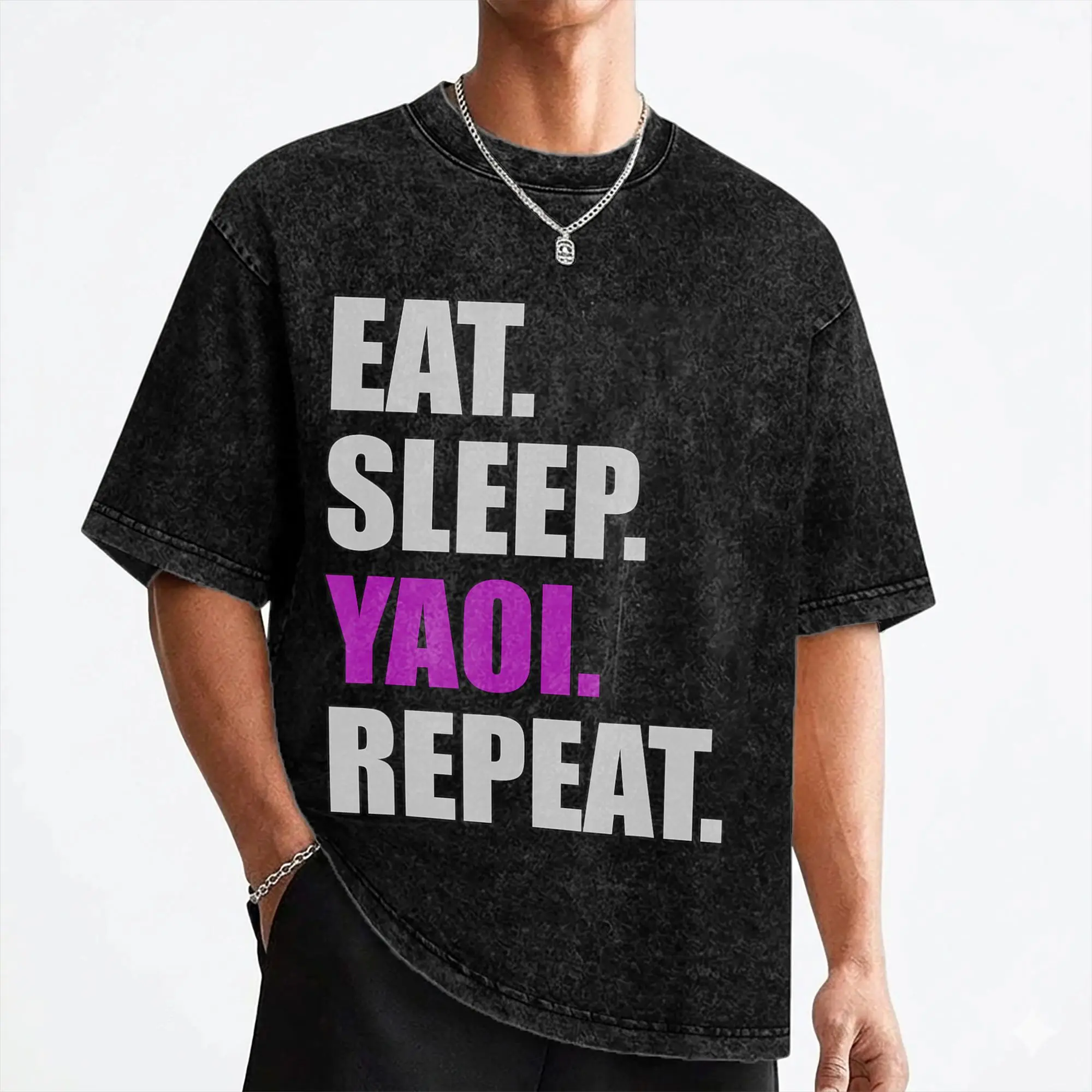 Eat Sleep Yaoi Repeat T Shirts Washed Short Sleeve Street T-Shirts  Novelty Men Women Streetwear Printed Tees