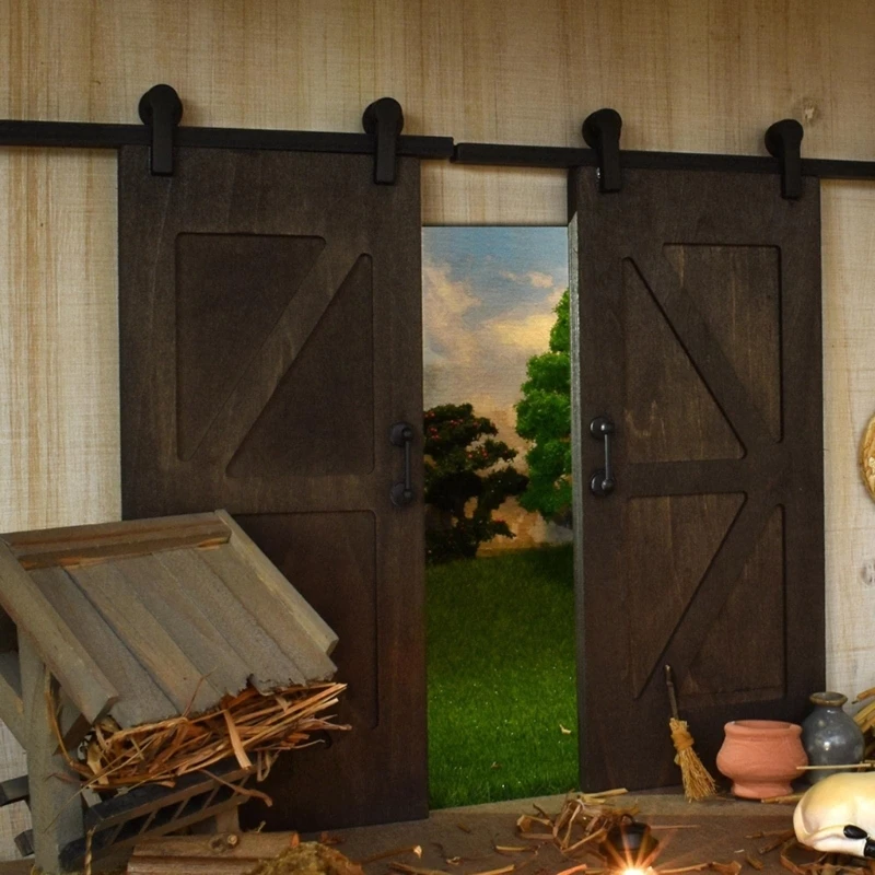 Decorações quarto miniatura, porta celeiro preta para casas bonecas, móveis e acessórios 15UB