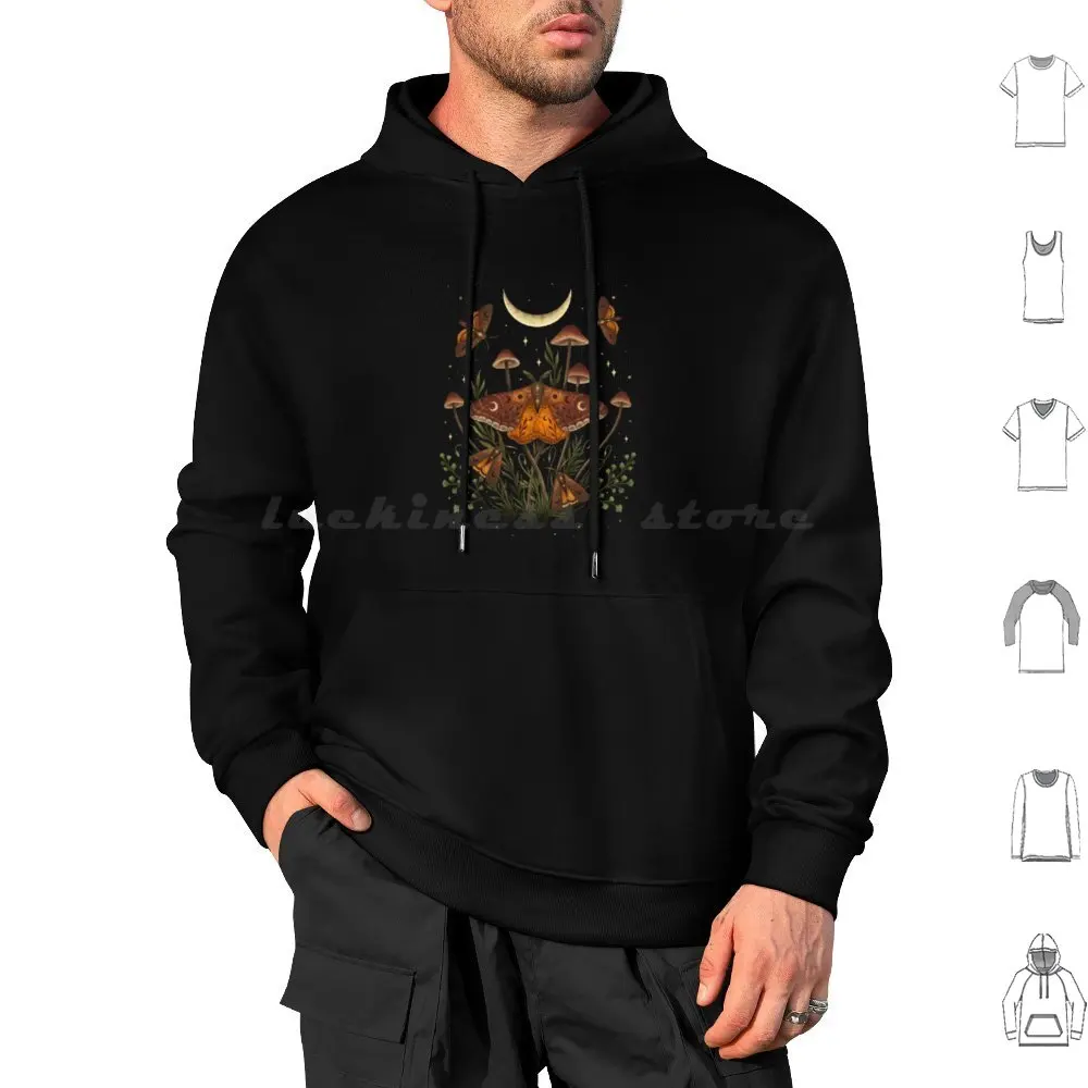 Autumn Light Underwing Hoodies Long Sleeve Insect Golden Brown Moth Nature Ink Pen Black Tattoo Rustic Winter Autumn