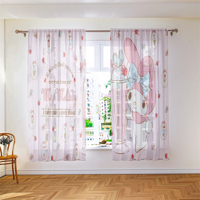 

Voile Curtain Melody Cinnamoroll Transparent Curtains Bedroom Living Room Decoration Voile Rod Bag Can Be Customized